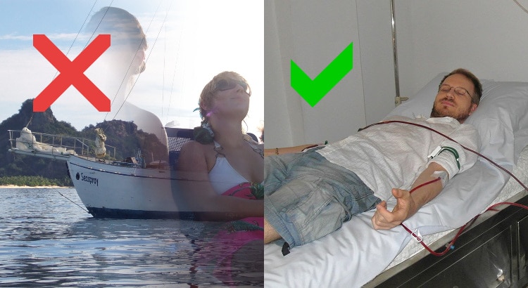 Sailing in south-seas vs eboo ozone therapy. Adventures and medical travels are different.